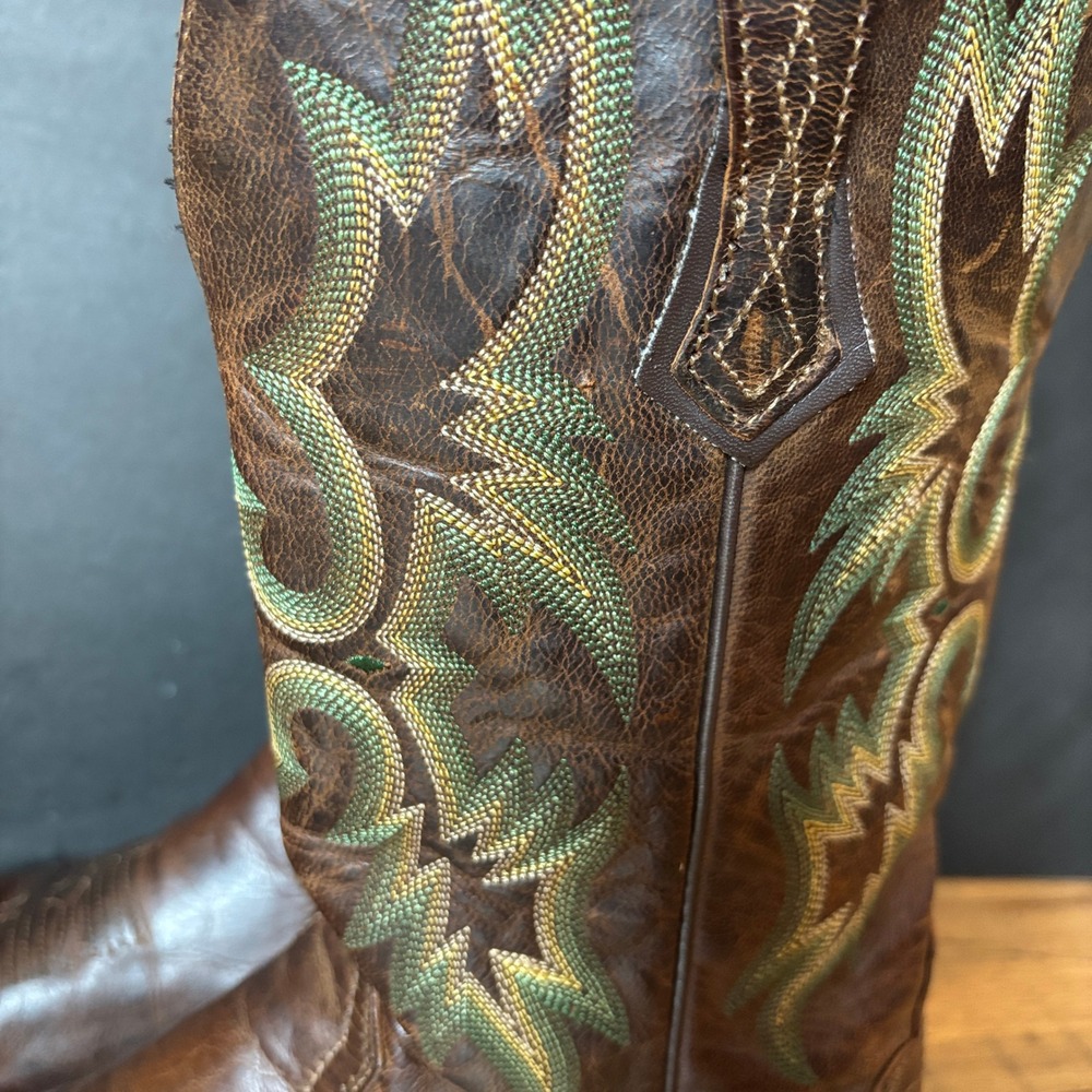 Ariat Tombstone Western Boot Brown Leather Green Stitching Square Toe Size 9.5 - Picture 5 of 11